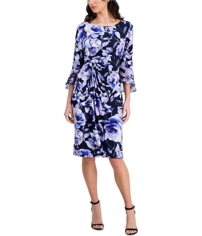 Floral Flounce Sleeve Sheath Dress