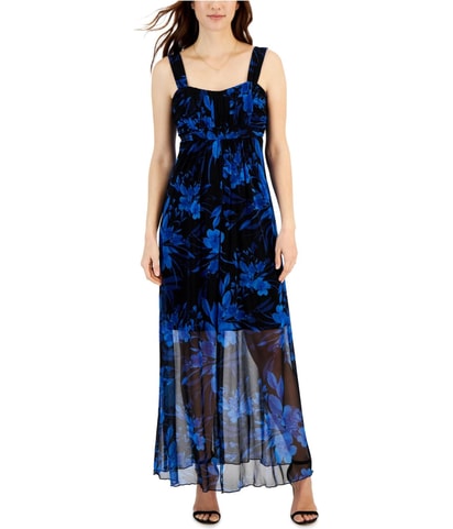 mesh overlay Pleated Maxi Empire Dress