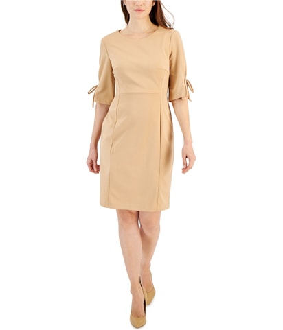 Tie-Sleeve Slit Back Sheath Dress