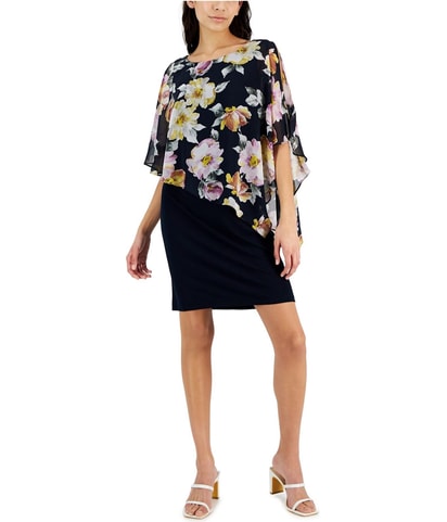 Asymmetrical Cape Overlay Sheath Dress
