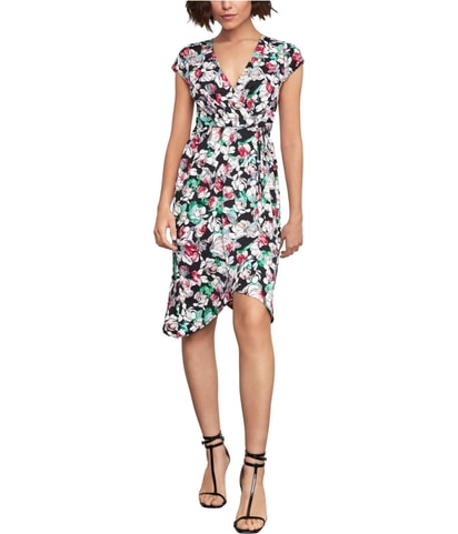 Faux Wrap Magnolia Print Sheath Dress