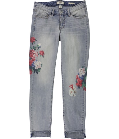 Boho Floral Wide Leg Relaxed Cropped Jeans