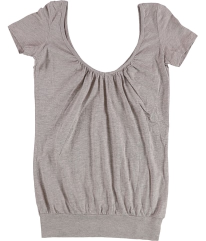 Heathered Wide V-Neck Ruched Embellished T-Shirt