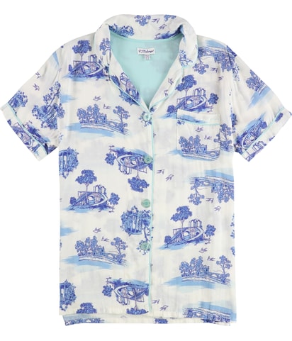 Buildings & Trees Button Down Pajama Tops