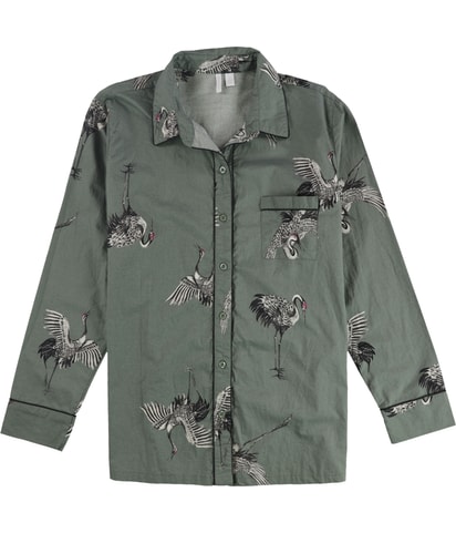 Crane Pattern Button Down Pajama Tops