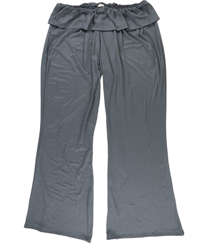 Ruffled Waist Solid Wide Leg Casual Pants