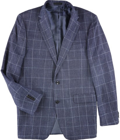 Linen Blend Plaid Two Button Blazer Jacket