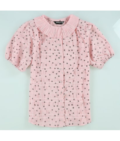 Pleated Ruffle Neck Button Down Blouse