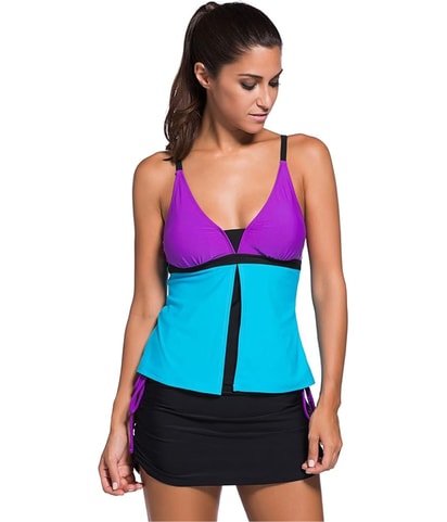 Padded Color Block 2 Piece Swimdress