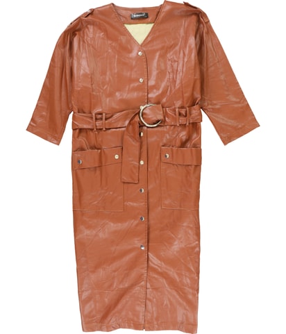 Belted Faux Leather Midi Dress