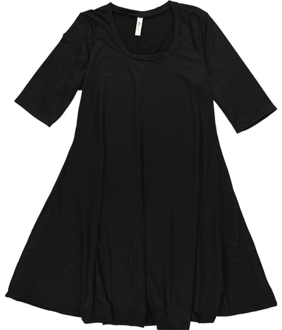 Solid Elbow Sleeve Pocket A-line Dress