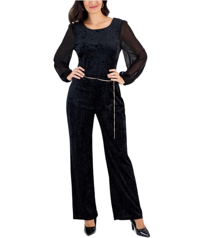 Chain Belt Pintuck Jumpsuit