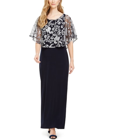 Embroidered Overlay Gown Dress