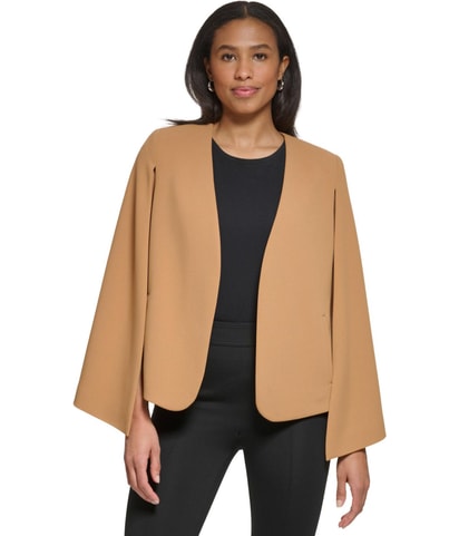 Collarless Open Front Cape Blazer Jacket
