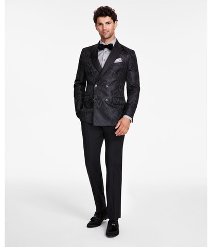 Slim Fit Chevron Sport Double Breasted Blazer Jacket