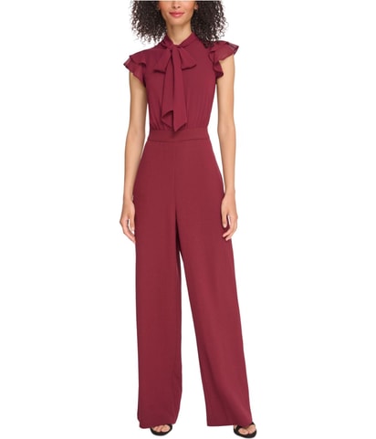 Chiffon Ruffle Sleeve Tie Neck Jumpsuit