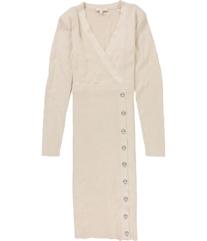 Alexandria Button-Trim Sweater Slit Dress