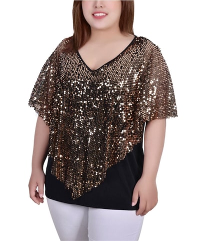 Sequin Front Poncho Knit Blouse