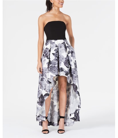 Floral-Print Strapless High-Low Dress