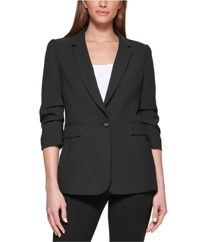 Madison Rayon Cinched Sleeve One Button Blazer Jacket