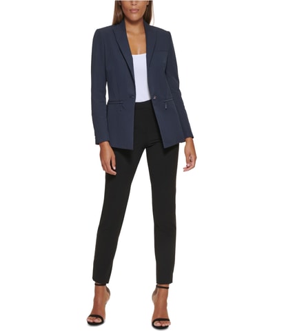 Zipper Pocket One Button Blazer Jacket