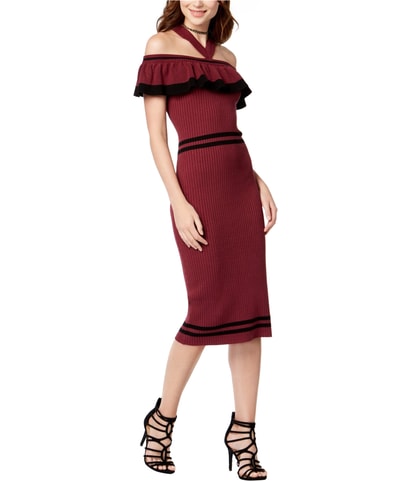 Ruffled Choker Sweater Off-Shoulder Dress