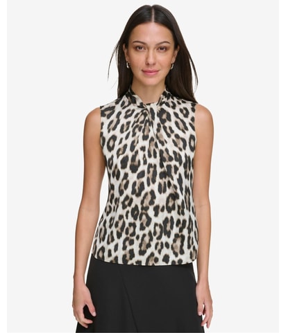 Animal-Print Sleeveless Blouse Top