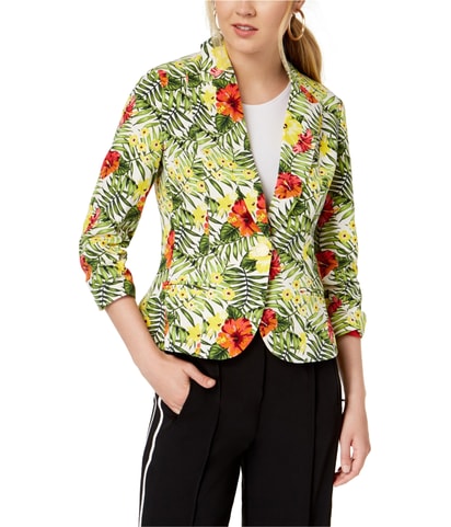 Ruched Sleeve One Button Blazer Jacket