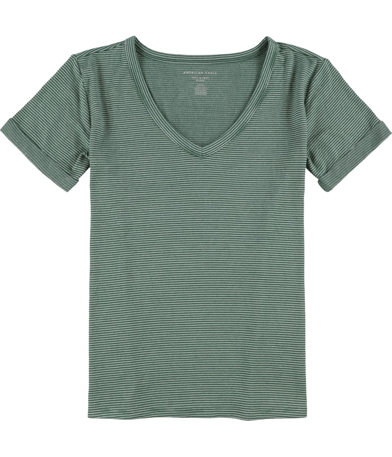 American Eagle Womens Soft & Sexy Plush Stripes Basic T-Shirt