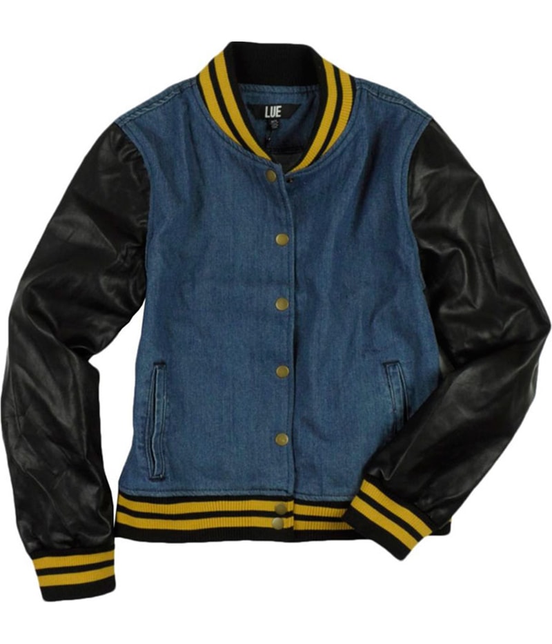 LUE Womens Denim Faux Leather Jean Jacket