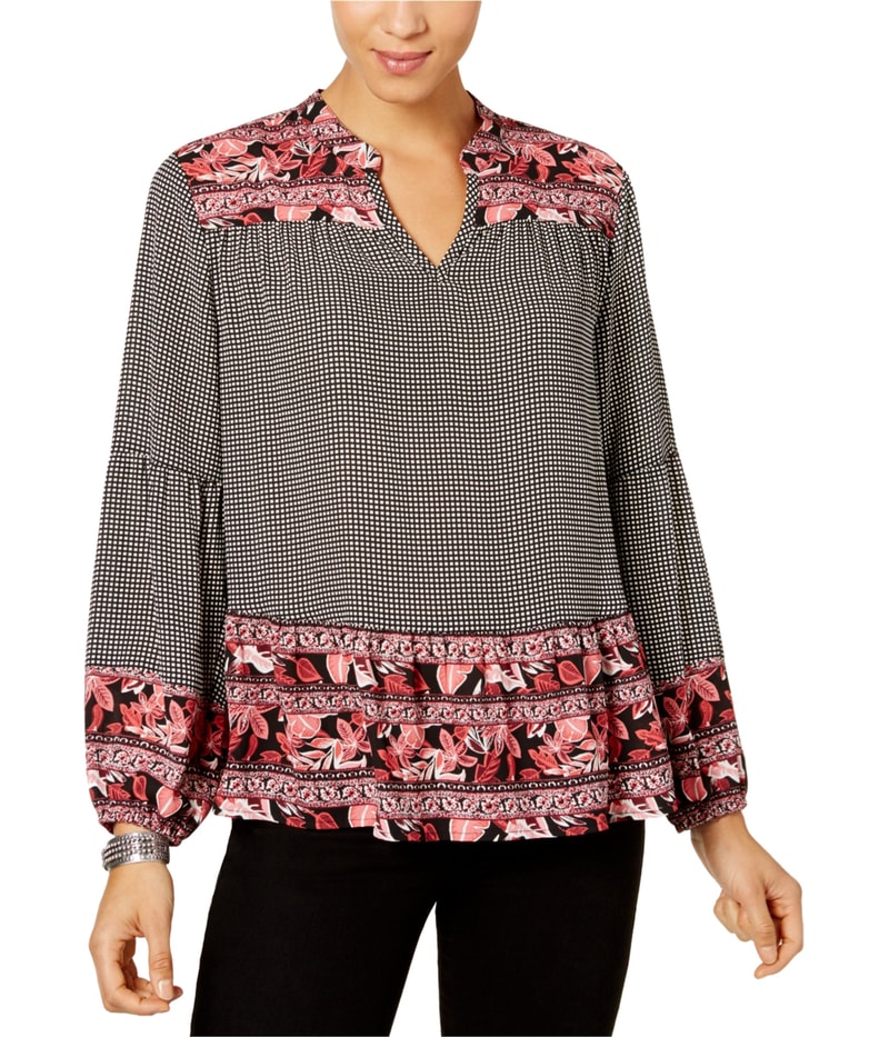 Style & Co. Womens Gingham Bishop Sleeve Shell Blouse