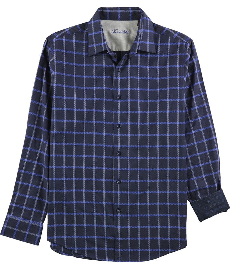 Tasso Elba Mens Windowpane Button Up Shirt