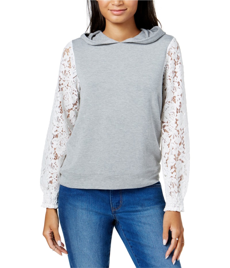 maison Jules Womens Lace-Sleeve Hoodie Sweatshirt