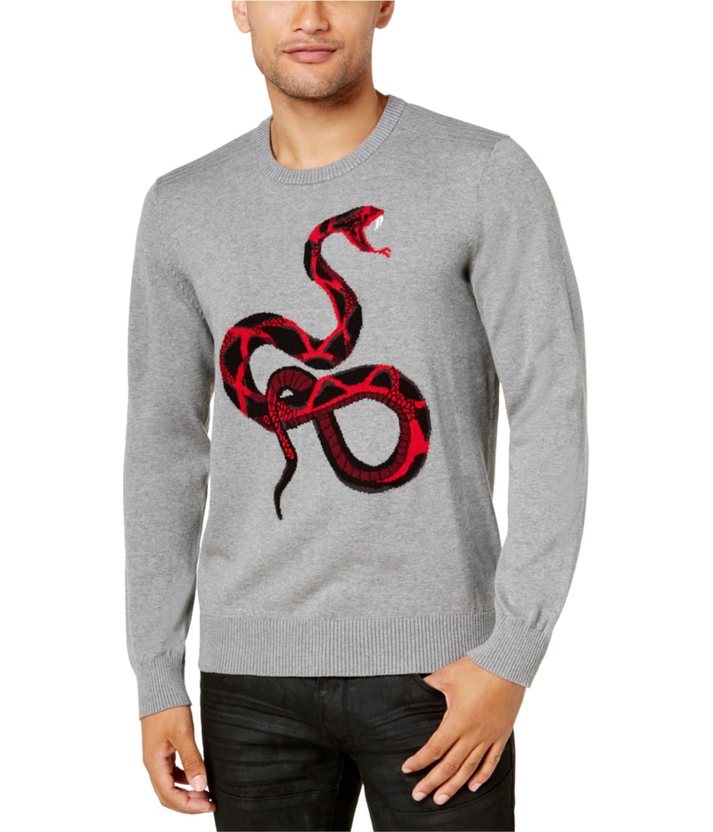 I.N.C Mens Intarsia Knit Snake Pullover Sweater
