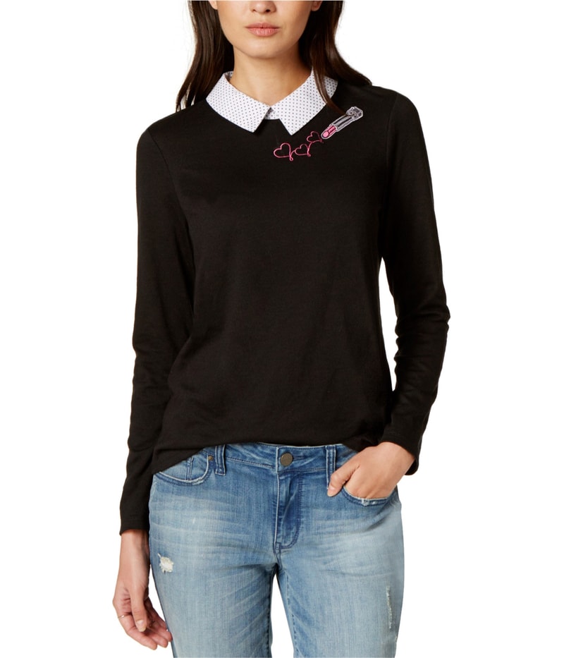 maison Jules Womens Bow-Stripe Collared Shell Blouse