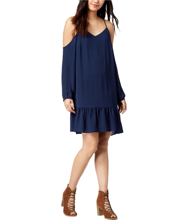 maison Jules Womens Cold-Shoulder Peplum A-line Dress
