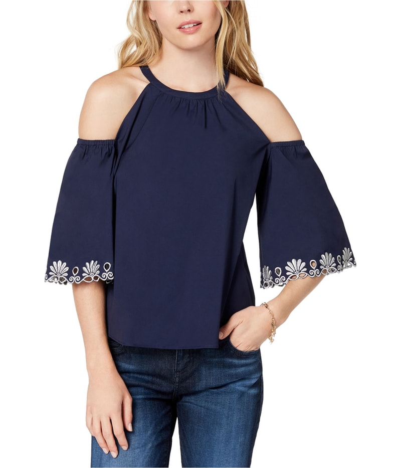 maison Jules Womens Cold Shoulder Eyelet Shell Blouse