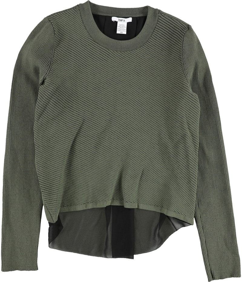 bar III Womens Chiffon Trimmed Knit Sweater in Green, view 3