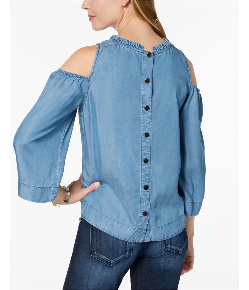 maison Jules Womens Back-Button Cold Shoulder Blouse