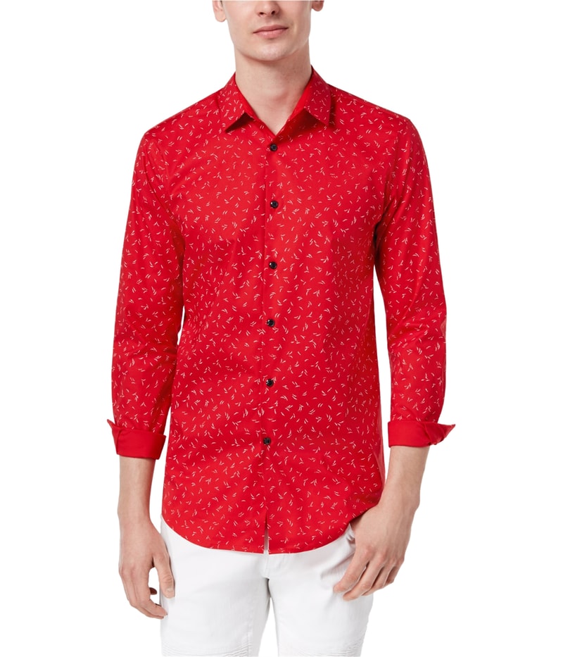 I.N.C Mens Stretch Wheat-Print Button Up Shirt