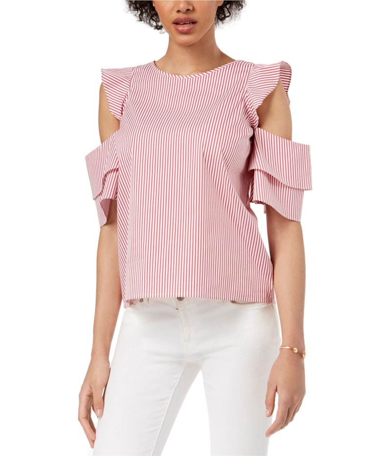 maison Jules Womens Striped Cold Shoulder Blouse