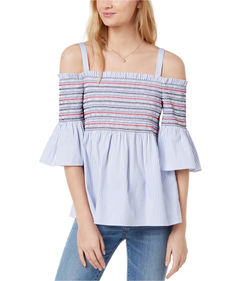 maison Jules Womens Smocked Off the Shoulder Blouse