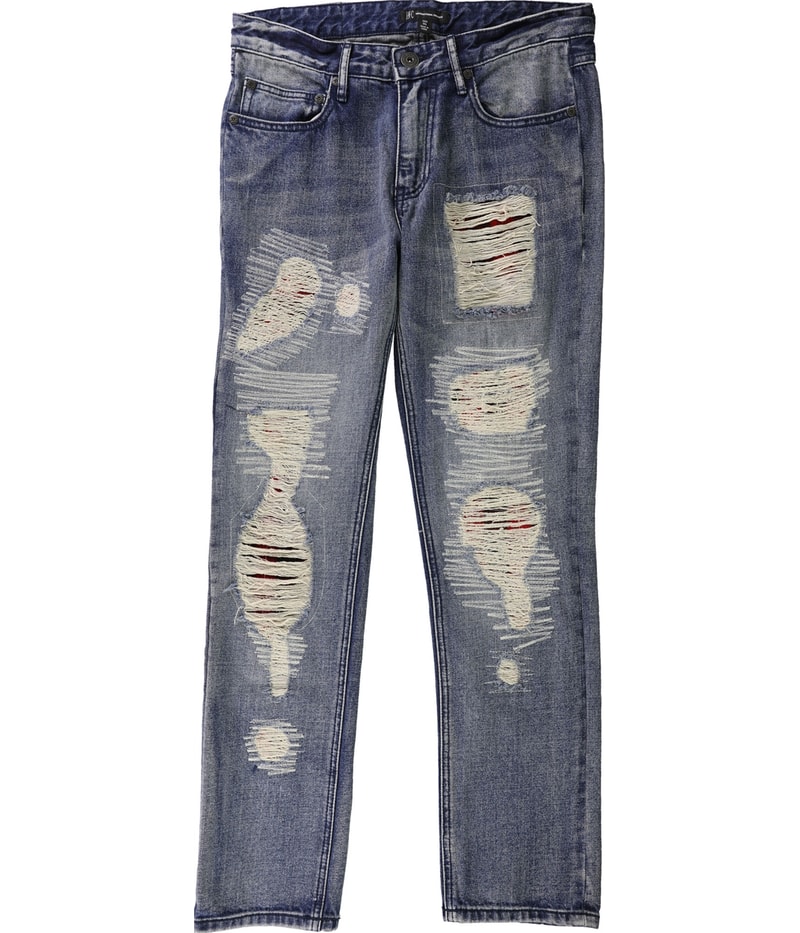 I.N.C Mens Plaid Patched Regular Straight Leg Jeans