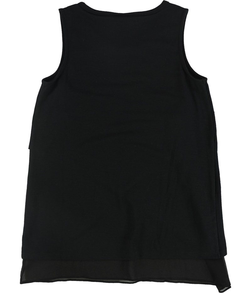 bar III Womens Layered Chiffon Hem Sleeveless Blouse Top in Black, image 2 of 2