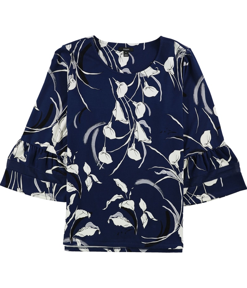 Alfani Womens Floral Print Ruffled Blouse