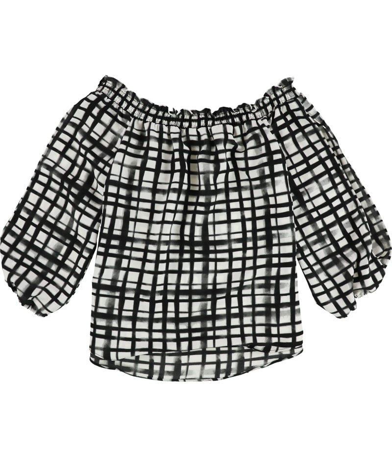bar III Womens Block Grid Printed Off the Shoulder Blouse