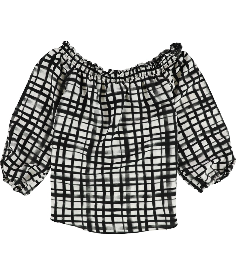 bar III Womens Block Grid Printed Off the Shoulder Blouse