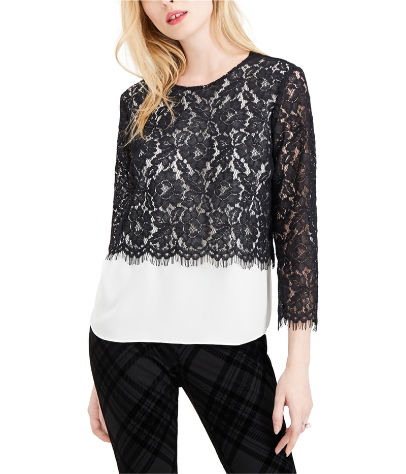 maison Jules Womens Lace-Overlay Shell Blouse