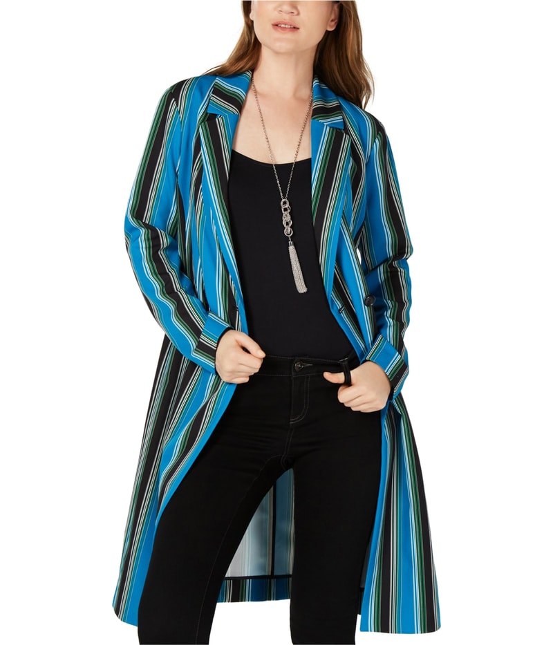 I.N.C Womens Striped Long Belted Trench Coat