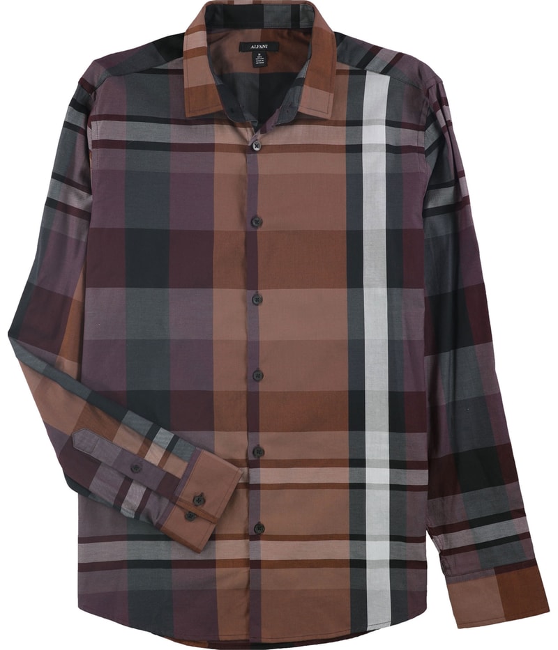Alfani Mens Bowler Plaid Button Up Shirt